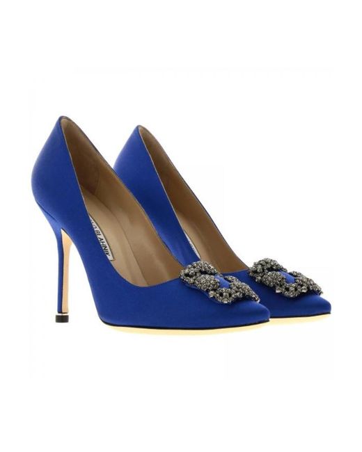 Manolo Blahnik Blue Hangisi Buckle Embellished Pumps