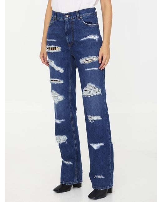 Dolce & Gabbana Blue Distressed Wide-Leg Jeans
