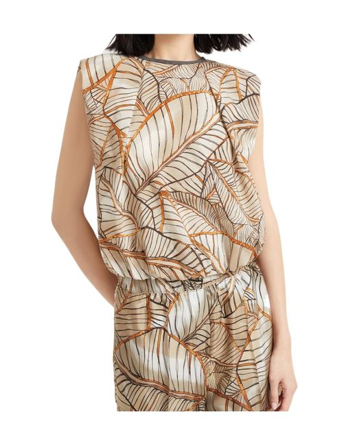 Brunello Cucinelli Natural Papyrus-Print Blouse