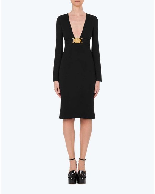 Moschino Black Smiley Buckled V-Neck Dress