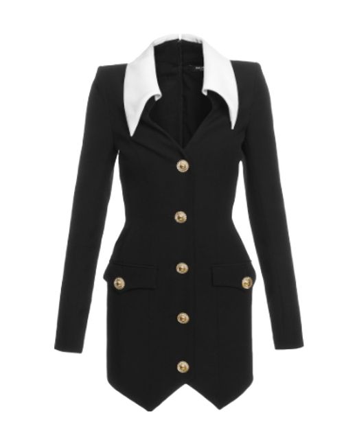 Balmain Black V-Neck Buttoned Mini Dress