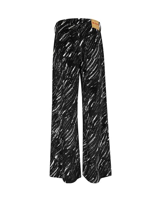 Marni Black Abstract Print Straight-Leg Pants
