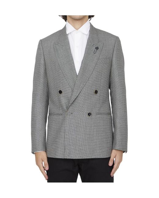 Lardini Gray Double-Breasted Wool Jacket for men