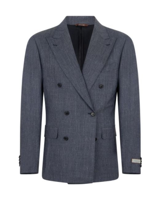 Canali Blue Double-Breasted Slim-Fit Blazer for men