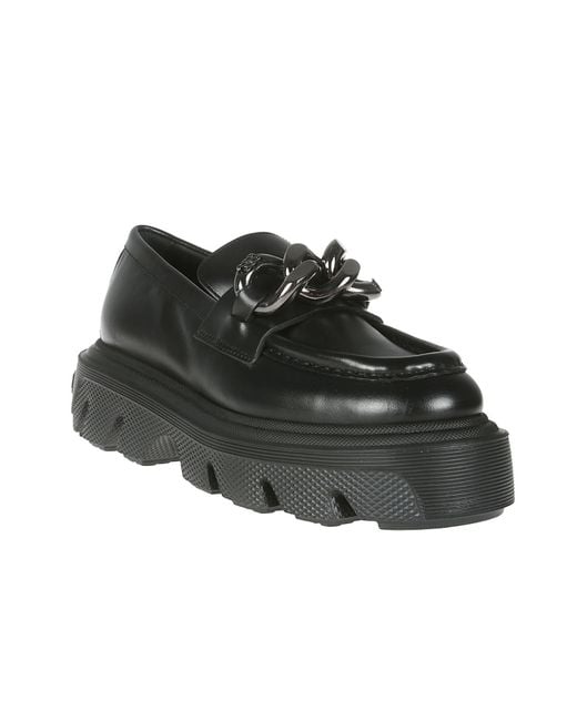 Casadei Black Chain-Link Slip-On Loafers