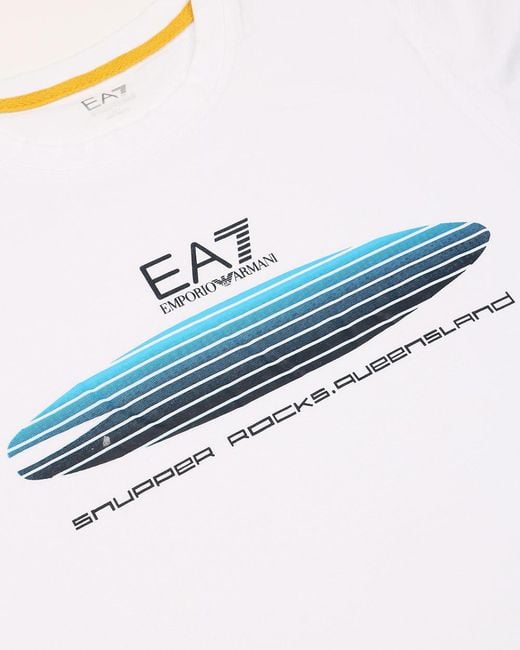 EA7 White Logo Printed Round Collar T-Shirt for men