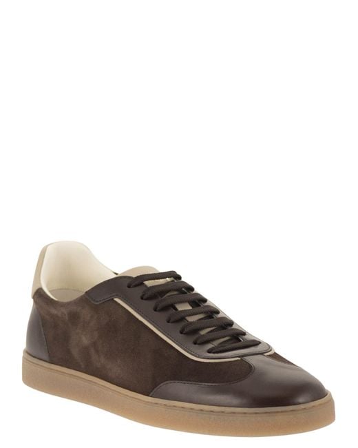 Brunello Cucinelli Brown Panelled Leather Sneakers for men