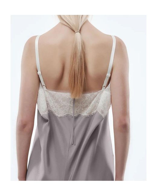 Carven Gray Lace-Embellished Pleated Slip Dress