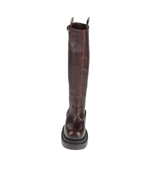 Rick Owens Brown Round Toe Platform Leather Boots