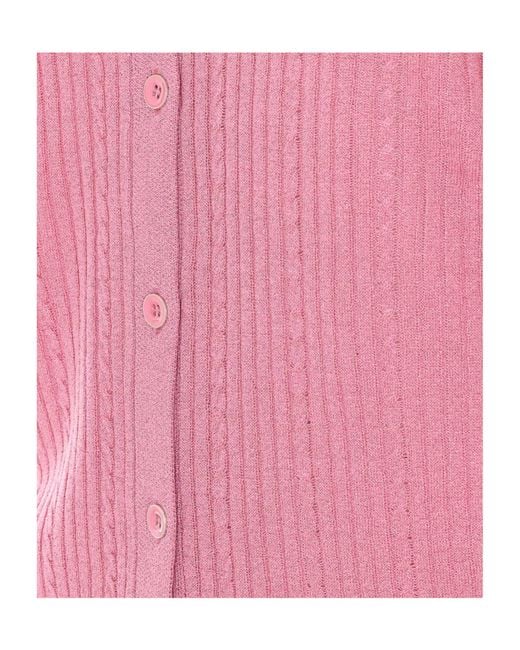 Liu Jo Pink Ribbed Lurex V-Neck Cardigan