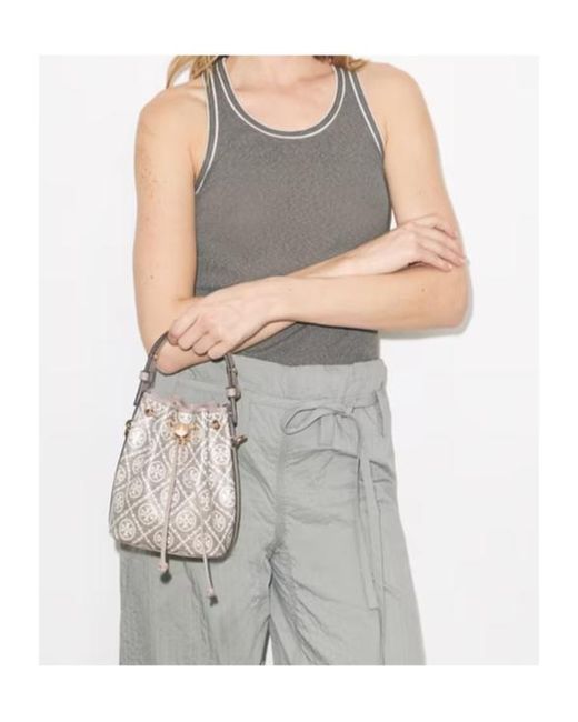 Tory Burch White T Monogram Mini Bucket Bag