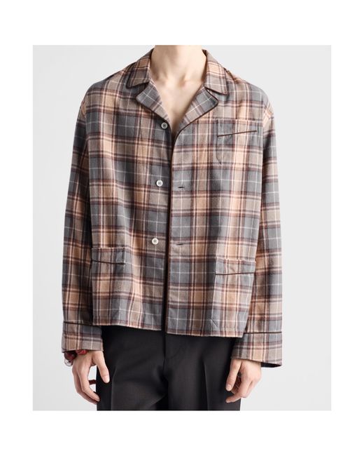 Prada Brown Checked Cotton Shirt for men