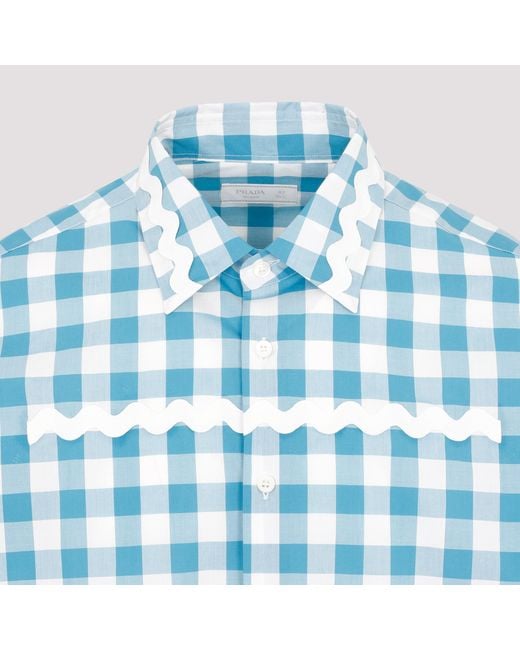 Prada Blue Plaid Long-Sleeved Shirt for men