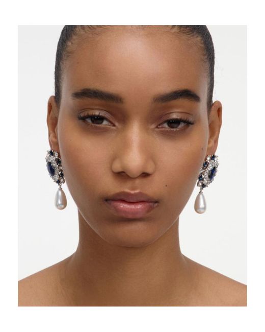 Self-Portrait Blue Crystal Pearl Droplet Earring