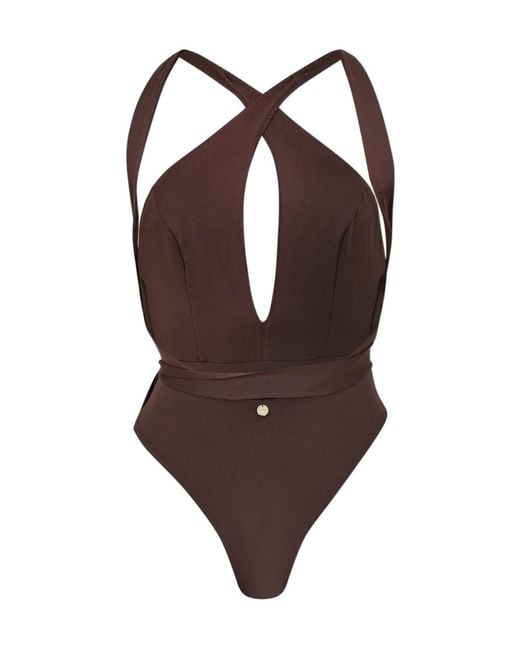 Max Mara Brown Cristel Scoop Neck Swimsuit