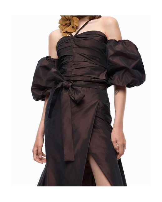 Pinko Black Crop Top With Puff Sleeves