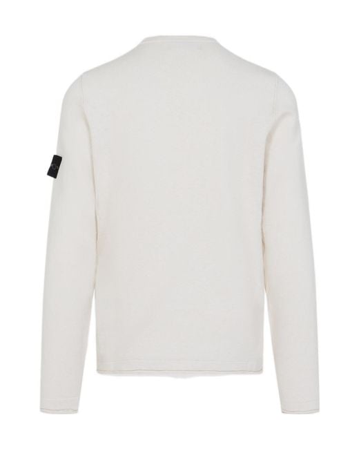 Stone Island White Logo Patch Crewneck Sweatshirt for men