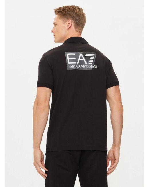 EA7 Black Logo Printed Polo Shirt for men