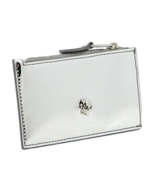 McQueen Gray Skull Embellished Zipped Wallet