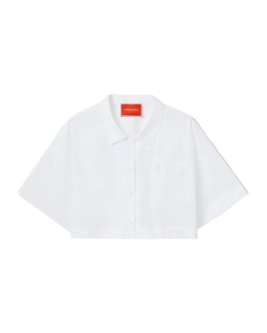 LaDoubleJ White Embroidered-Pocket Cropped Shirt