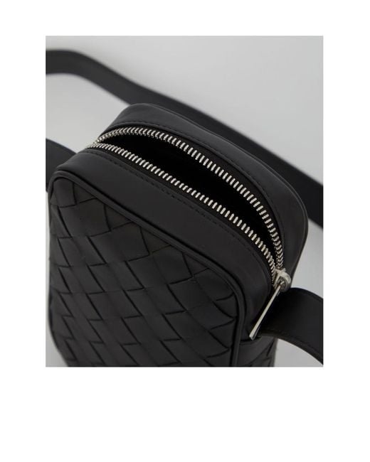 Bottega Veneta Black Intrecciato Strapped Crossbody Bag for men