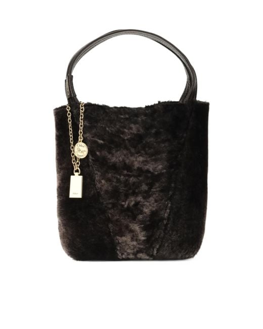 Chloé Black Chloé Shearling Spin Tote Bag