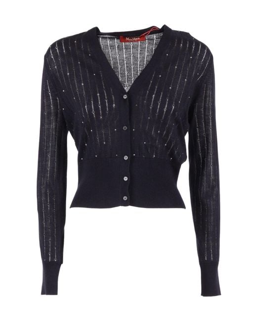 Max Mara Blue Studio Sequin Embellished Knit Cardigan
