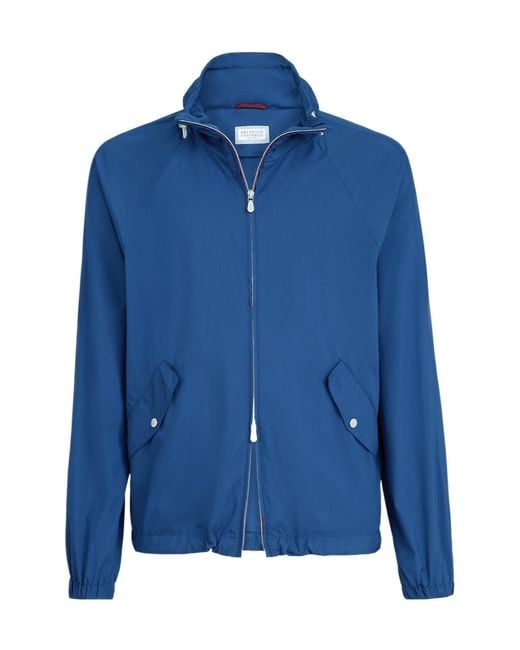 Brunello Cucinelli Blue Zip-Up Hooded Jacket for men
