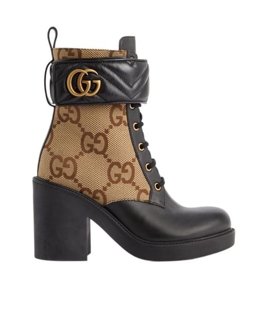 Gucci Brown Monogram Panelled Ankle Boots