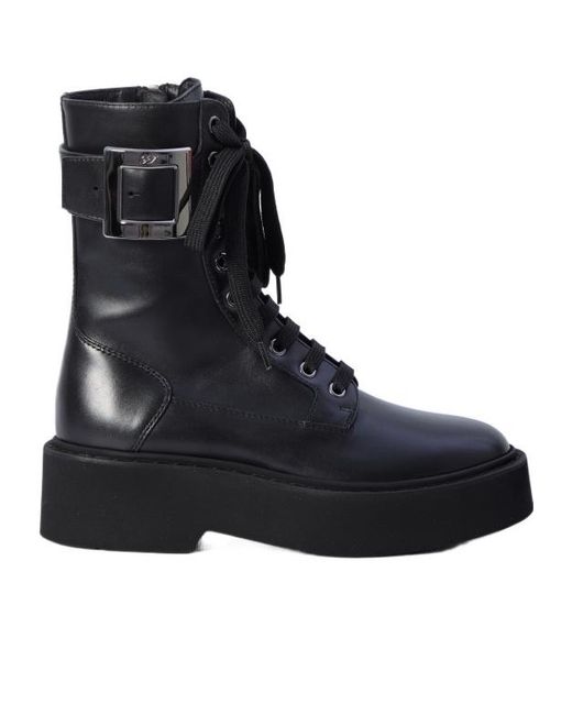 Roger Vivier Black Viv' Rangers Buckled Lace-Up Boots
