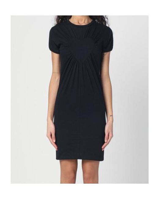 Coperni Black Gathered Heart-Motif Crewneck Mini Dress