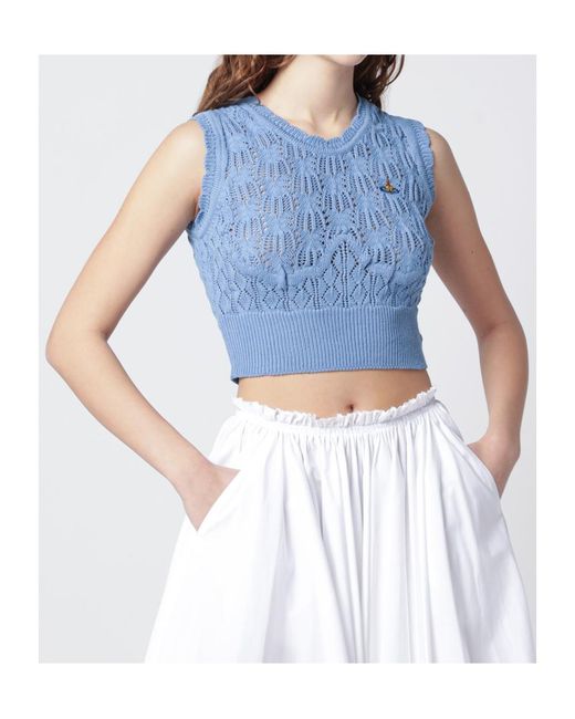 Vivienne Westwood Blue Ella Orb Embroidered Knitted Top