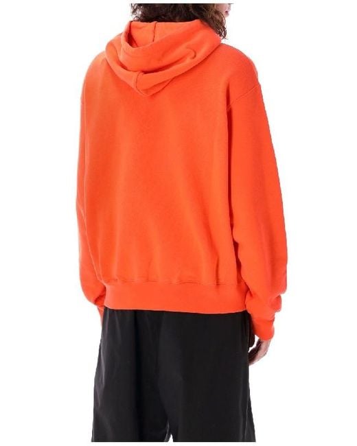 Heron Preston Orange Logo Printed Drawstring Hoodie for men