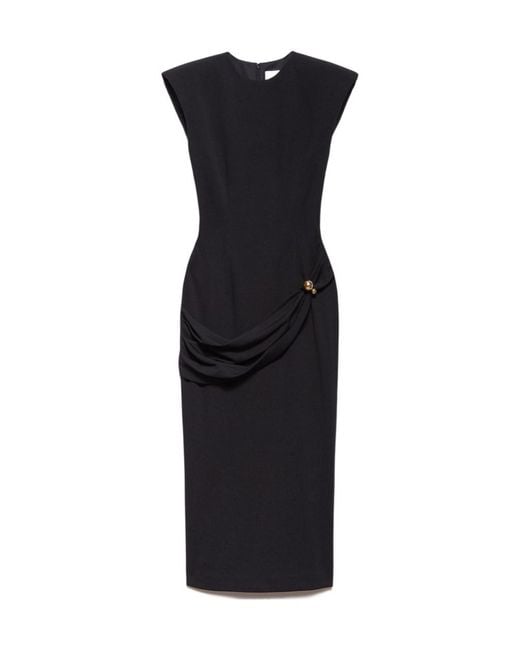 Aniye By Black Draped Padded-Shoulder Midi Dress