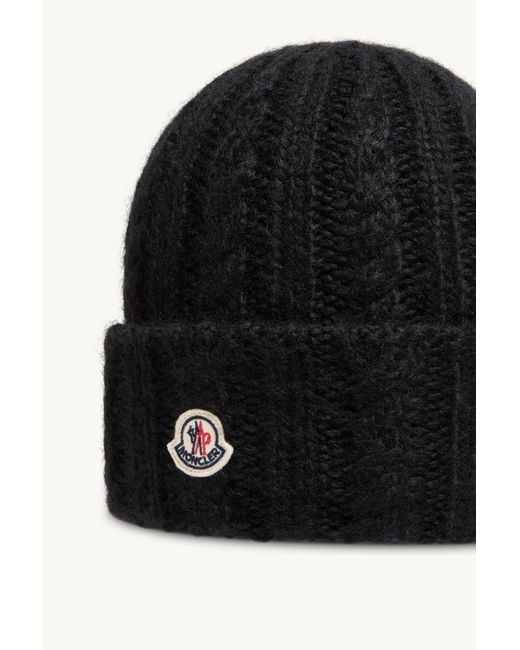 Moncler Black Cable Knit Wool Blend Beanie
