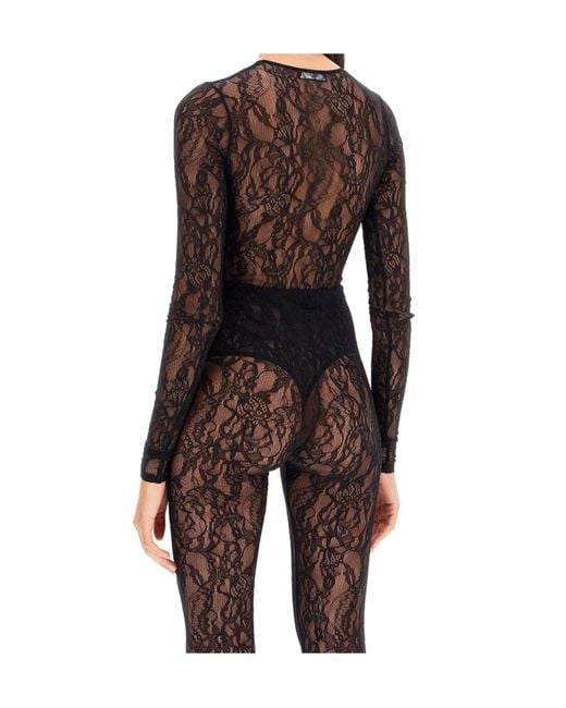 Wardrobe NYC Black Long-Sleeve Lace Bodysuit