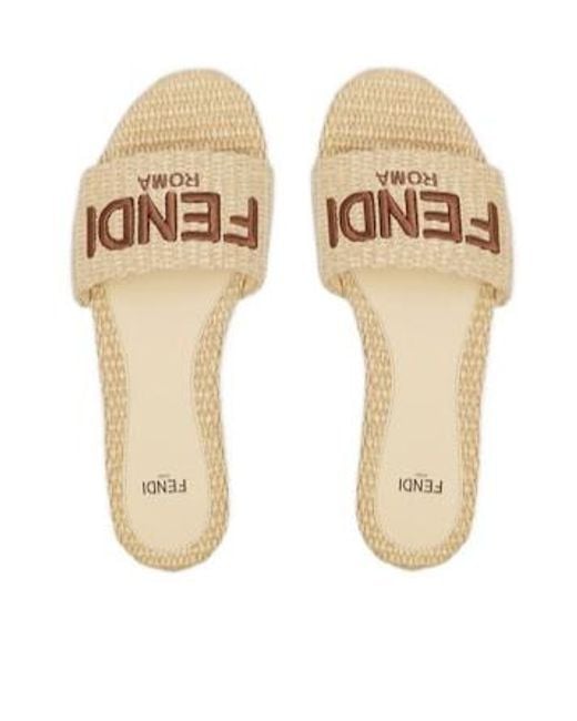 Fendi White Signature Logo Embroidered Slides