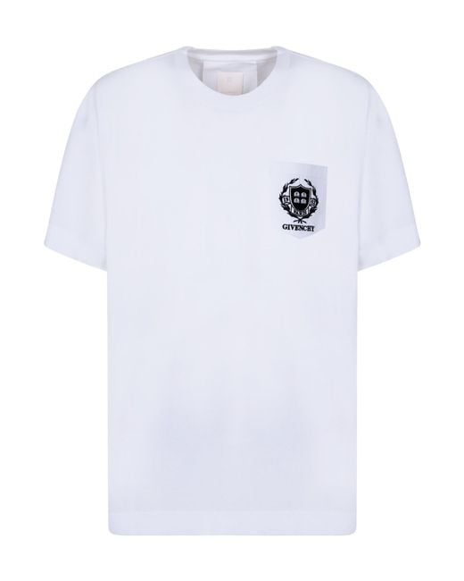 Givenchy White Logo Embroidered Crewneck T-Shirt for men