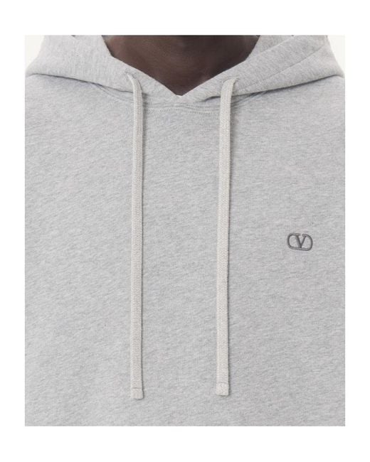Valentino Gray Logo-Embroidered Drawstring Hoodie for men
