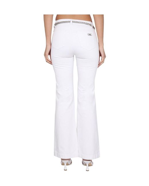 MICHAEL Michael Kors White Chain-Link Belt Flared Trousers