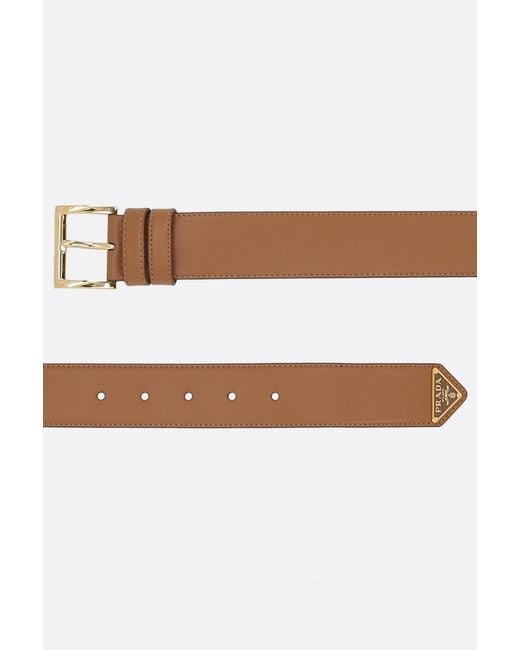 Prada Brown Logo Plaque Square-Buckle Belt