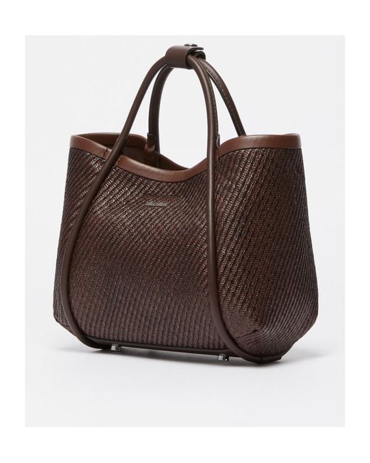 Max Mara Brown Logo Plaque Top Handle Bag