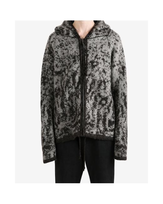 Roa Gray Patterned Zip Hooded Sweater for men