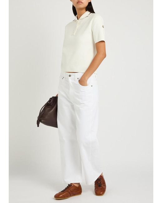 Moncler White Knit-Trim Cotton Polo Shirt