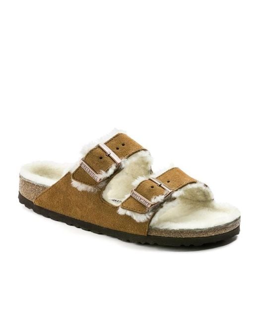 Birkenstock Brown Shearling-Lined Slip-On Sandals for men