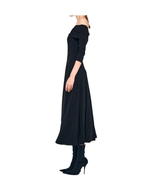 Norma Kamali Blue Off-Shoulder Long-Sleeve Midi Dress