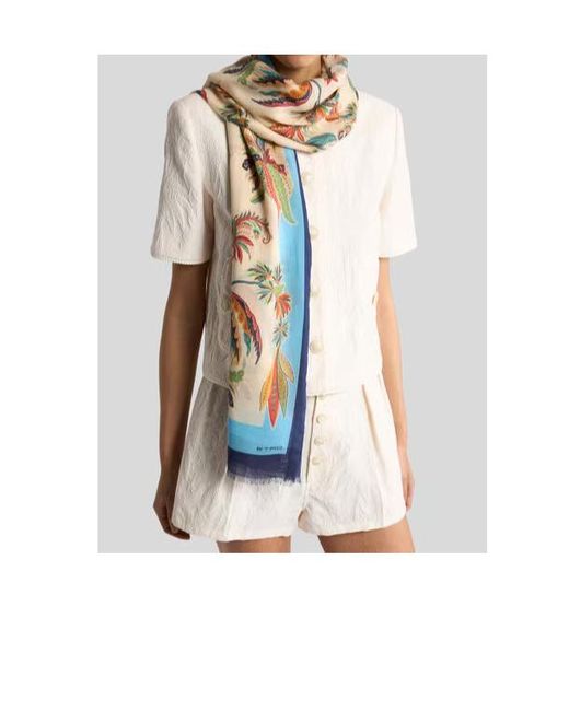 Etro Natural Patterned Frayed-Edge Scarf