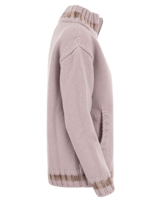 Herno Pink Striped Knitted Zip-Up Cardigan