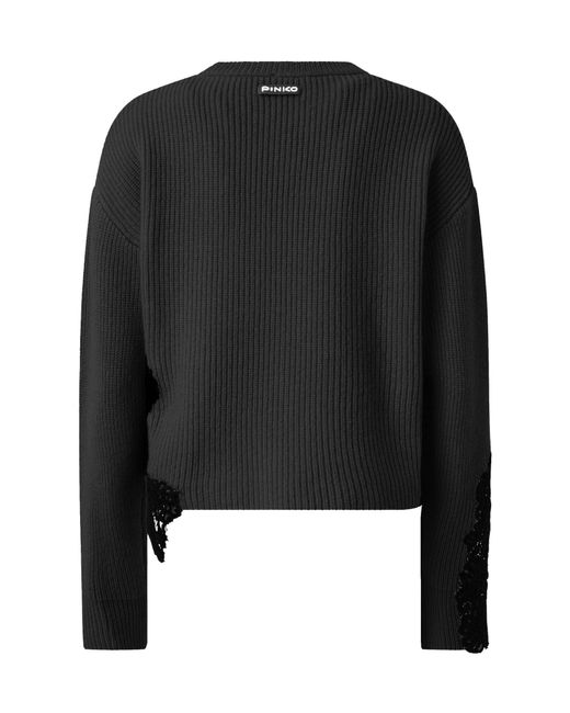Pinko Black Lace-Appliqué Crewneck Jumper