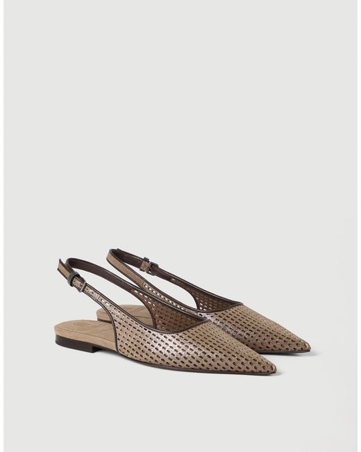 Brunello Cucinelli Brown Sparkling Leather Slingback Ballet Flats